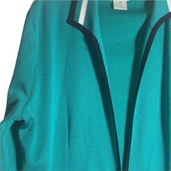 - Exclusively Misook Turquoise Open Cardigan Sweater Black Cream stripe - Picture 7 of 8
